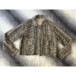 Blank NYC Beige Break Away Snakeskin Print Crop Moto Zip Up Jacket Size Small
